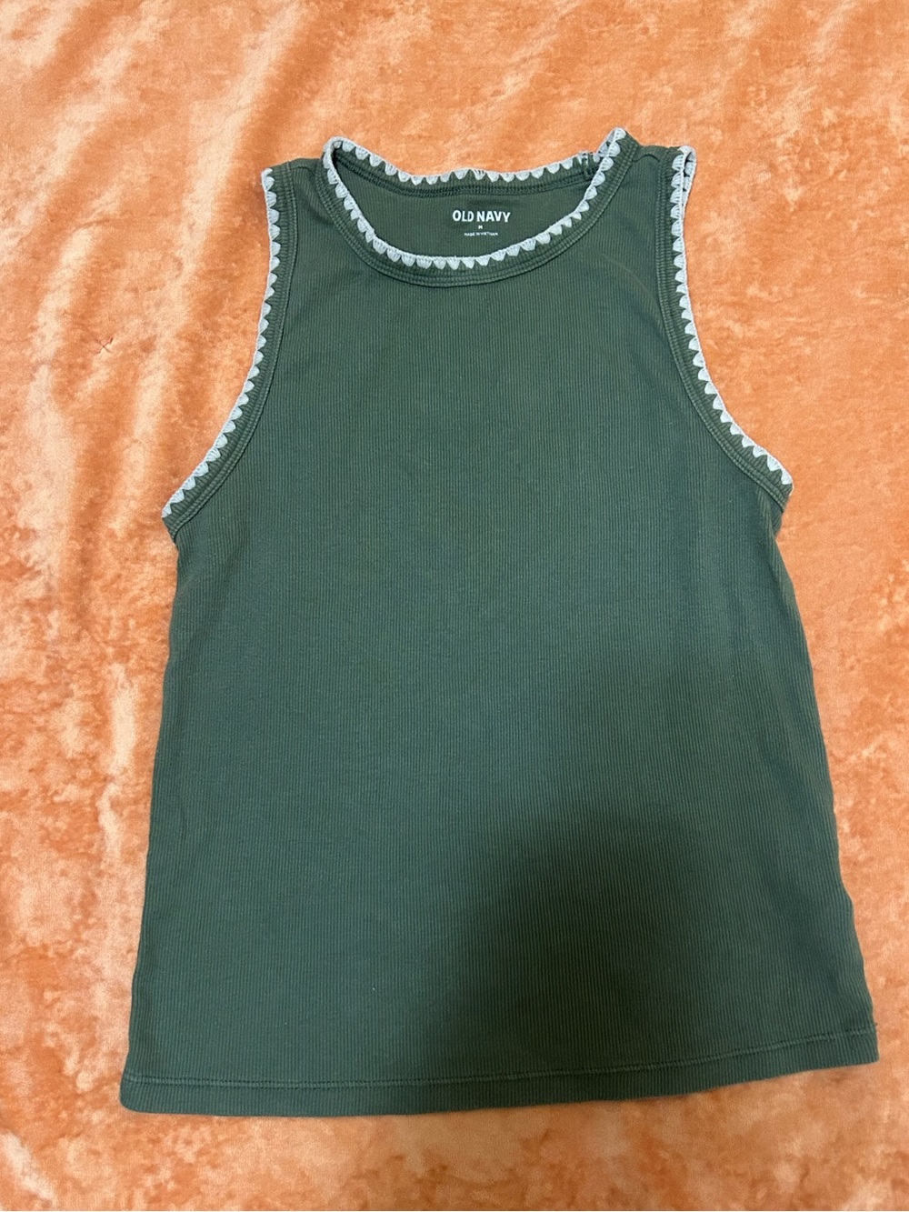 Old Navy Ribbed Tank Top - Olive Green with Scalloped Trim, Size M